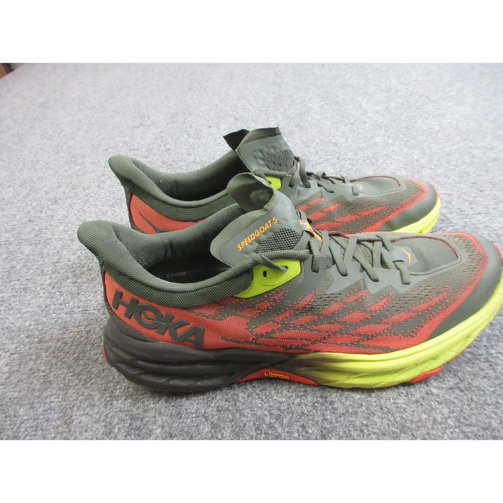Hoka One One Speedgoat 5 Trail Running Shoes Mens Size 13 Green Red Vibram Lugs